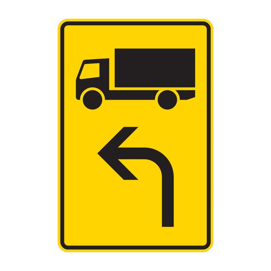 Verkehrszeichen „Vorwegweiser für Kfz mit einer zulässigen Gesamtmasse über 3,5t, linksweisend“ – VZ 442-10