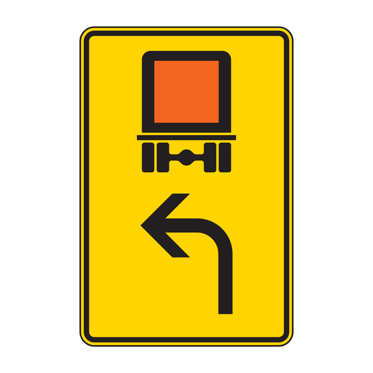 Verkehrszeichen „Vorwegweiser für kennzeichnungspflichtige Fahrzeuge mit gefährlichen Gütern, linksweisend“ – VZ 442-11