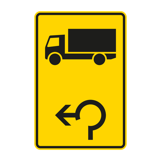 Verkehrszeichen „Vorwegweiser für Kfz mit einer zulässigen Masse über 3,5t im Kreisverkehr, linksweisend“ – VZ 442-14