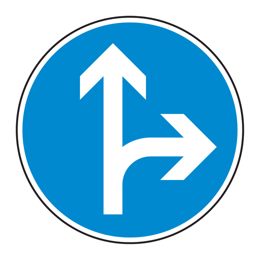 Verkehrszeichen "Vorgeschriebene Fahrtrichtung geradeaus oder rechts" - VZ 214