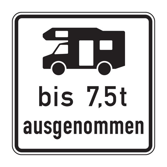 Verkehrszeichen "Wohnmobile mit einer zulässigen Gesamtmasse bis 7,5t ausgenommen" – VZ 1024-19