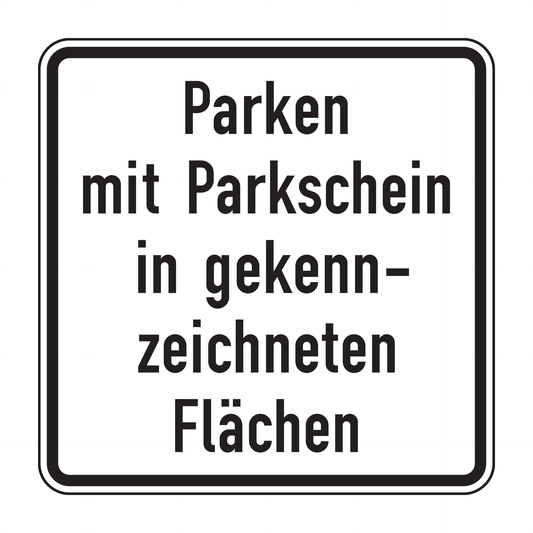 Verkehrszeichen "Parken mit Parkschein in gekennzeichneten Flächen" – VZ 1053-53